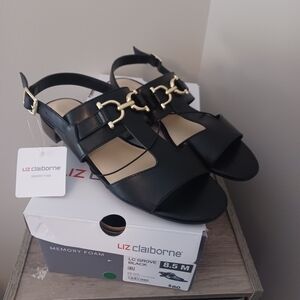 Liz Claiborne LC Grove Black Flat Sandals Sz 8.5